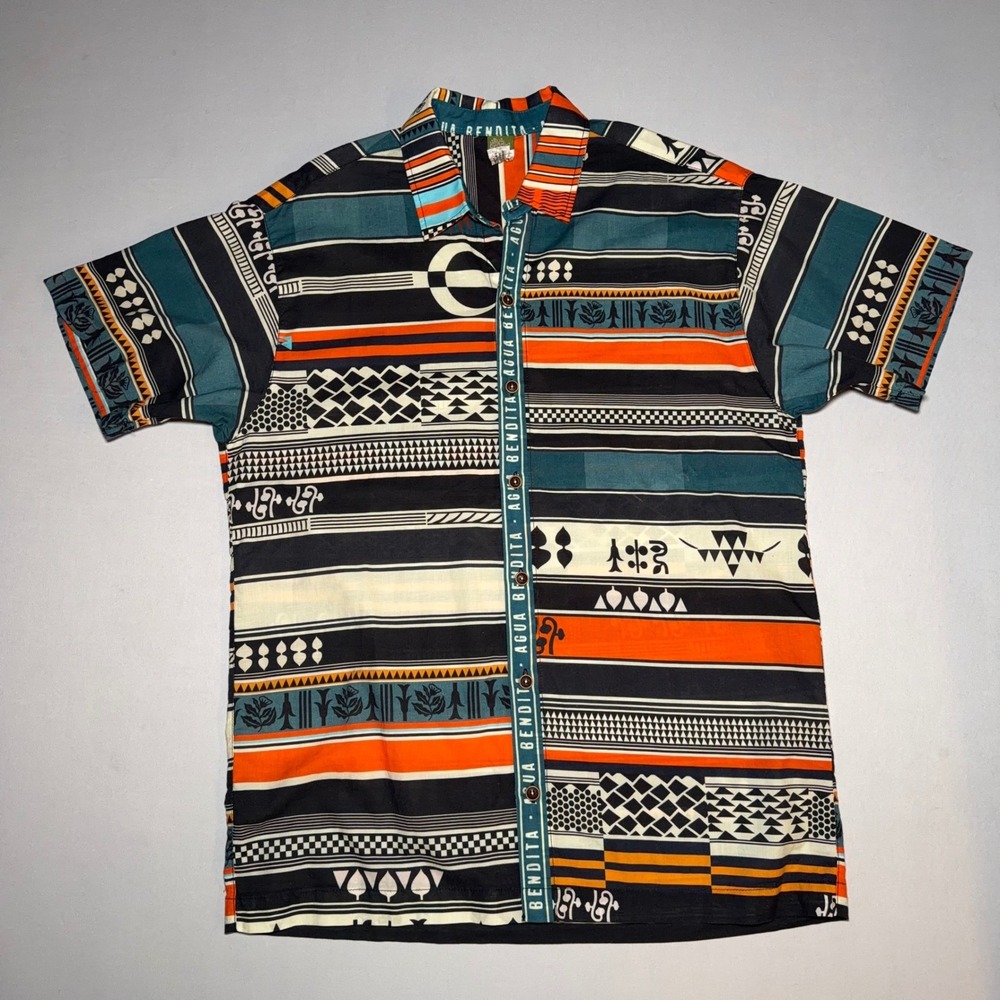 Agua Bendita Tribal Shirt Mens M Multicolor Cotton Geometric Tulum Resortwear